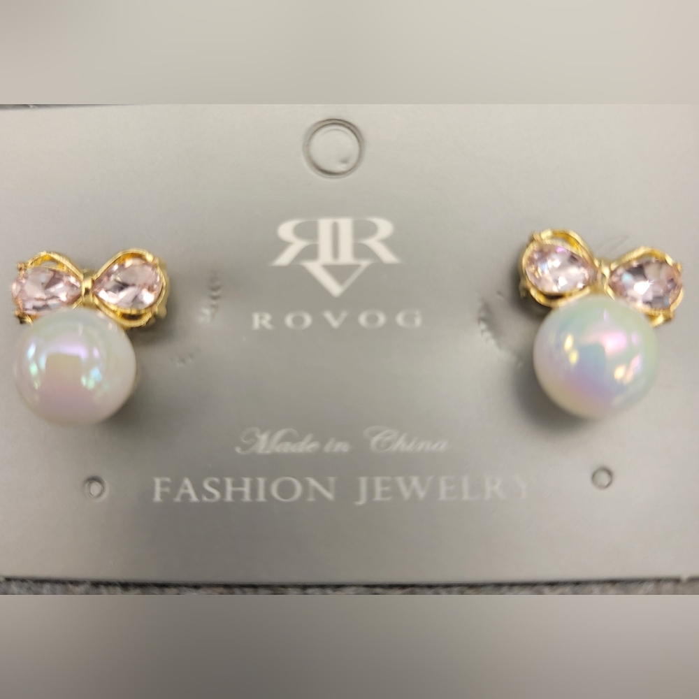 Gold and Pink Stud Earrings